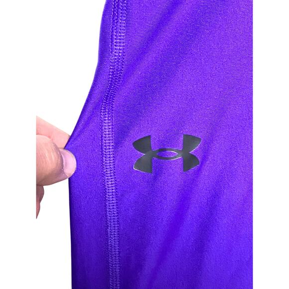 Under Armour Purple Black Leggings Spell Out Waist Kids Girls Medium YMD - Picture 3 of 9